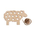 اسباب بازی چوبی دارمازو مدل دوخت گوسفند همراه نخ قهوه ای